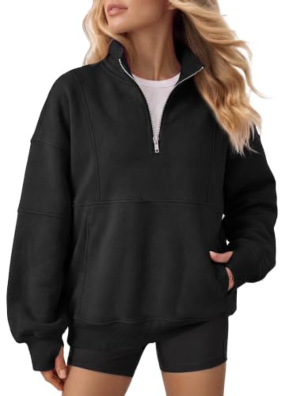 Plus Size Quarter Zip Fleece Pullover Sweatshirt Mock Neck Kangaroo Pocket